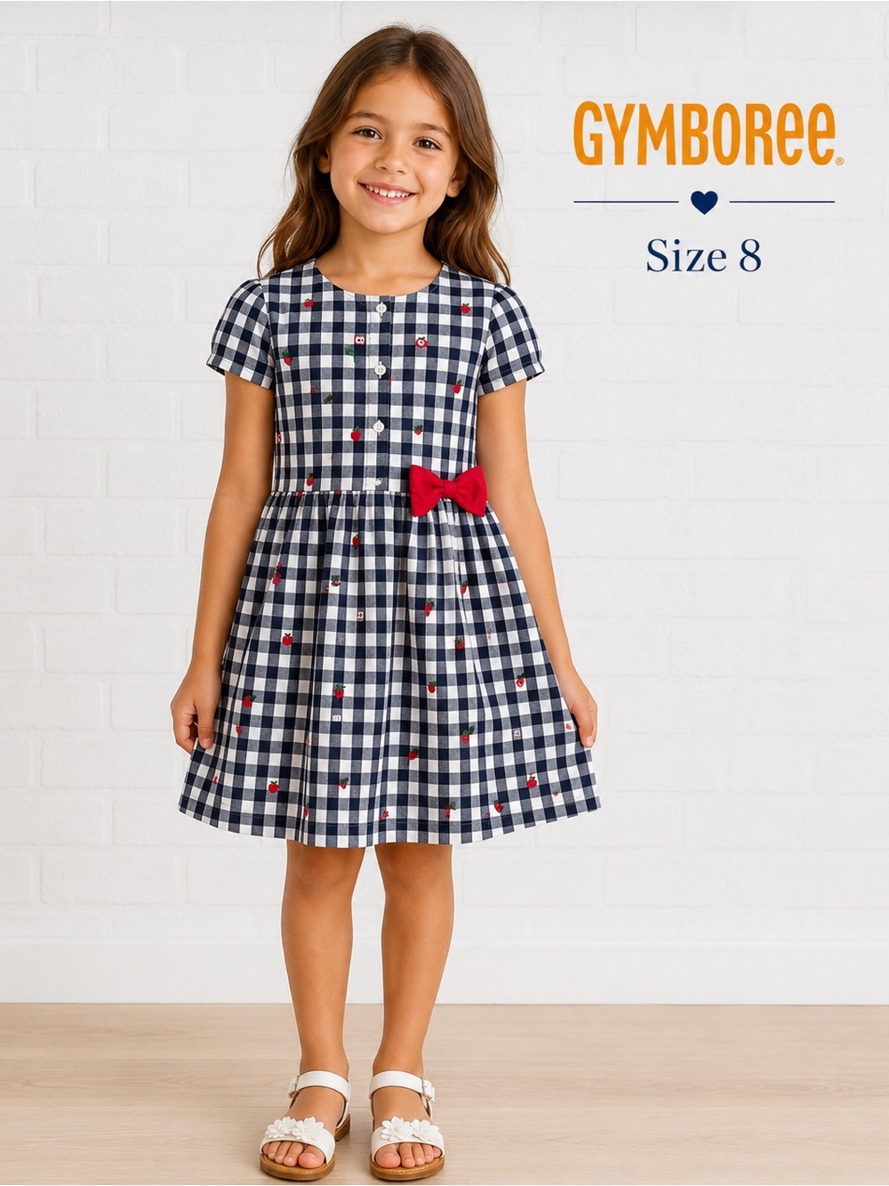 GYMBOREE Charming Checkered Kids Dress with Red Accents/size 8